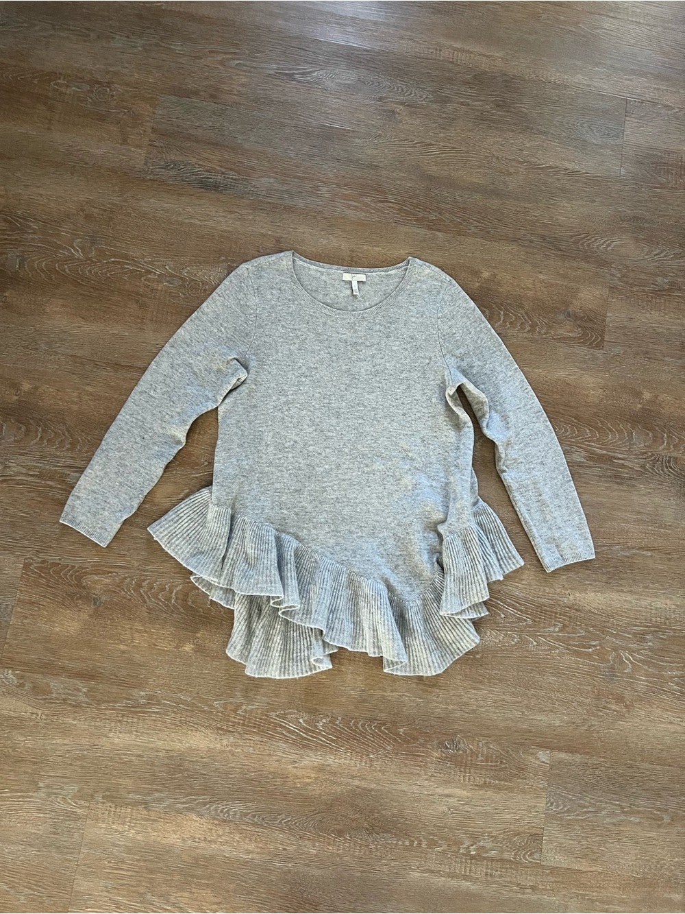 Joie Tambrel N Wool Cashmere Asymmetrical Ruffle Hem Sweater | Small Gray